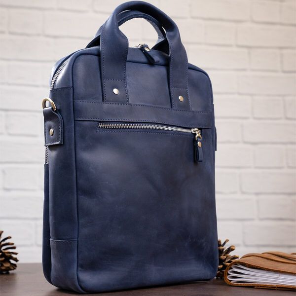 Стильна сумка під А4 вертикального формату в матовою шкірі 11170 SHVIGEL, Синя 39989 фото