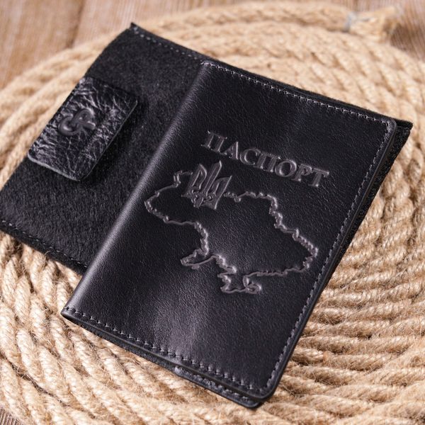 Красивая кожаная обложка на паспорт Карта GRANDE PELLE 16773 Черная 16773 фото