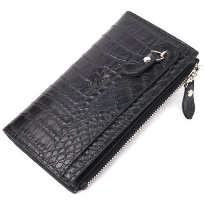 Оригінальний складний гаманець з натуральної шкіри з тисненням під крокодила KARYA 21128 Чорний 21128 фото