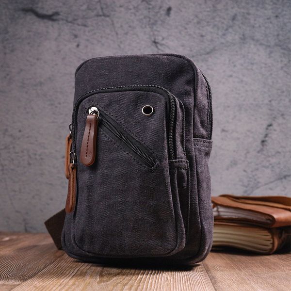 Мужская небольшая сумка через плечо из плотного текстиля 21229 Vintage Черная 21229 фото