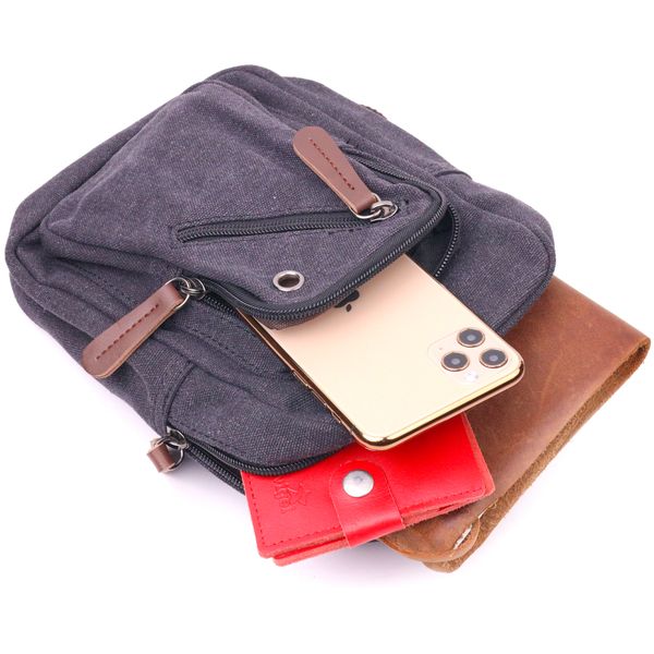 Мужская небольшая сумка через плечо из плотного текстиля 21229 Vintage Черная 21229 фото