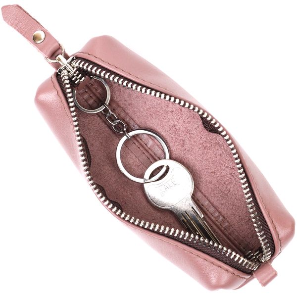 Стильна жіноча шкіряна ключниця GRANDE PELLE 16791 Пудровий 56401 фото