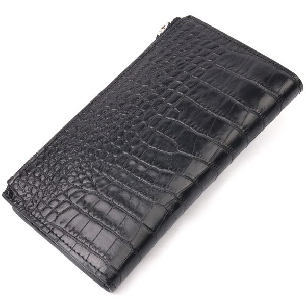 Оригінальний складний гаманець з натуральної шкіри з тисненням під крокодила KARYA 21128 Чорний 21128 фото