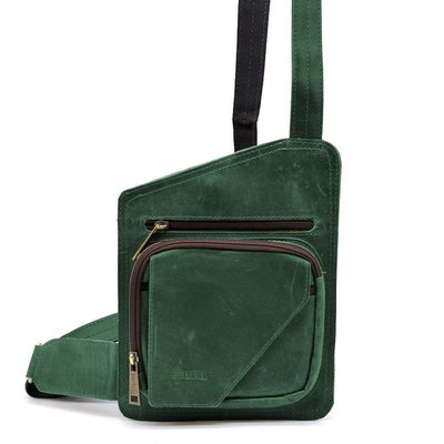 Кожаный слинг рюкзак на одно плечо TARWA RE-232-3md зеленый RE-232-3md фото