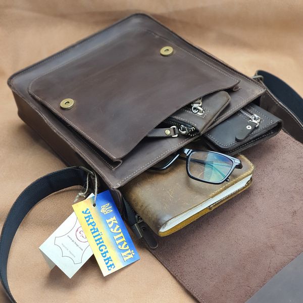 Мужская вместительная кожаная сумка на плечо SGE KL 002 brown коричневая KL 002 brown фото