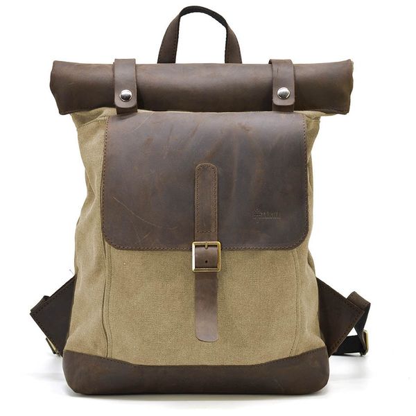 Ролл-ап рюкзак из кожи и песочный канвас TARWA RSc-5191-3md RSc-5191-3md фото