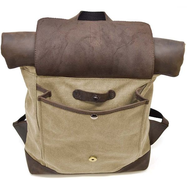 Ролл-ап рюкзак из кожи и песочный канвас TARWA RSc-5191-3md RSc-5191-3md фото