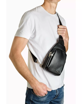 Кожаная небольшая мужская сумка на плечо слинг REK-911-1-Flotar черная REK-911-1-Flotar фото