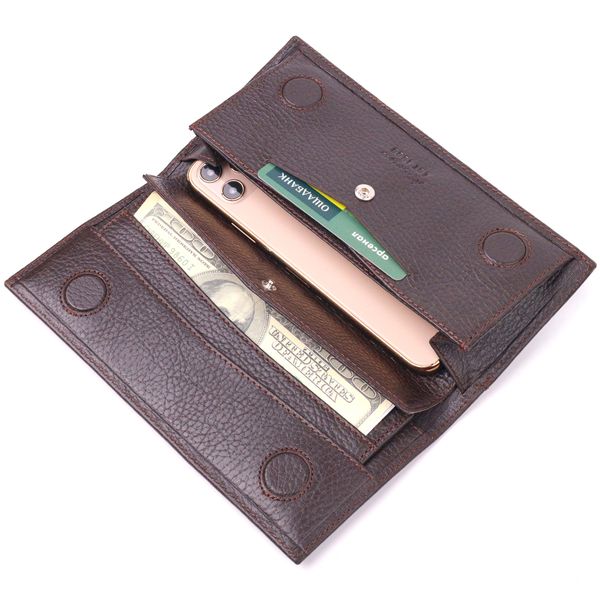 Чудовий вертикальний чоловічий гаманець із натуральної зернистої шкіри KARYA 21437 Коричневий 21437 фото