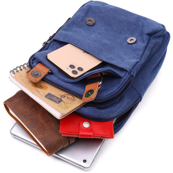 Універсальна сумка-рюкзак із двома відділеннями із щільного текстилю Vintage 22165 Синій 56801 фото