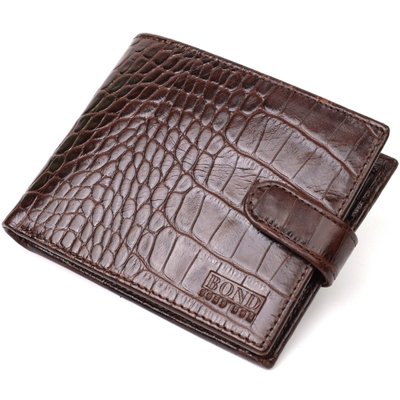 Чоловічий фактурний горизонтальний гаманець з натуральної шкіри з тисненням під крокодила Tony Bellucci 22043 Коричневий 22043 фото