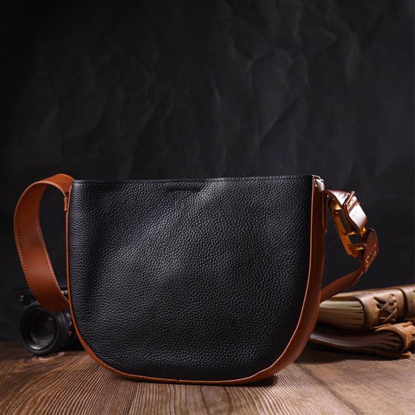 Женская полукруглая сумка кросс-боди из натуральной кожи 22093 Vintage Черная 56294 фото