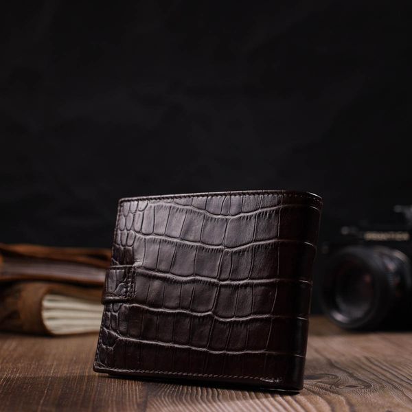 Чоловічий фактурний горизонтальний гаманець з натуральної шкіри з тисненням під крокодила Tony Bellucci 22043 Коричневий 22043 фото