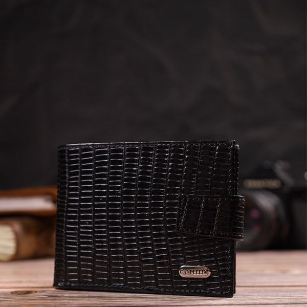 Невеликий фактурний чоловічий гаманець із натуральної шкіри з тисненням CANPELLINI 21748 Чорний 21748 фото