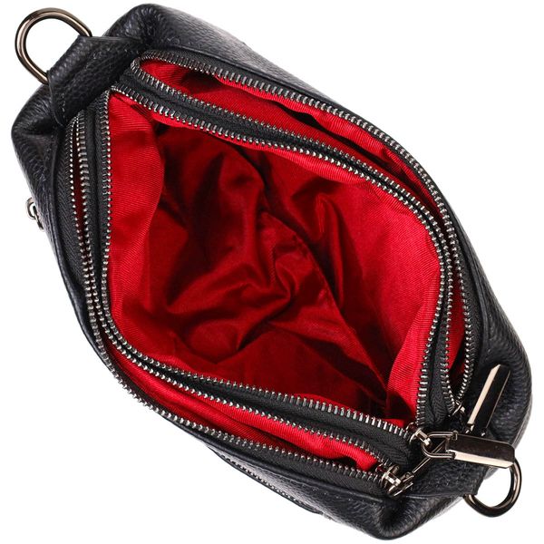 Зручна сумка на три відділення з натуральної шкіри 22094 Vintage Чорна 22094 фото