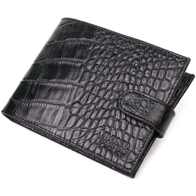 Модный бумажник для мужчин из натуральной фактурной кожи с тиснением под крокодила BOND 21995 Черный 21995 фото
