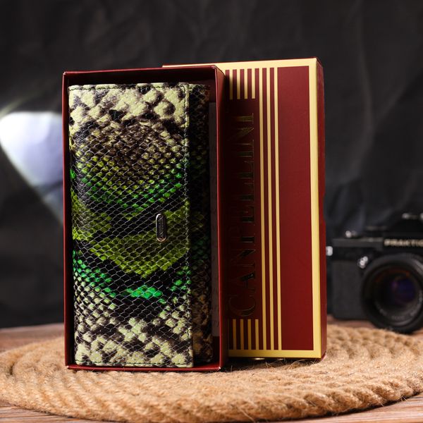 Гарний горизонтальний жіночий гаманець з натуральної шкіри з тисненням під змію CANPELLINI 21650 Різнокольоровий 21650 фото