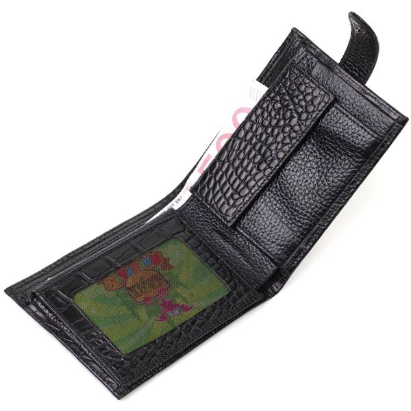 Модний гаманець для чоловіків з натуральної фактурної шкіри з тисненням під крокодила BOND 21995 Чорний 21995 фото