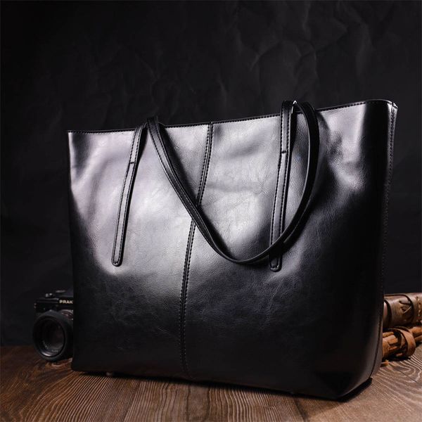 Функциональная сумка шоппер из натуральной кожи 22095 Vintage Черная 56296 фото