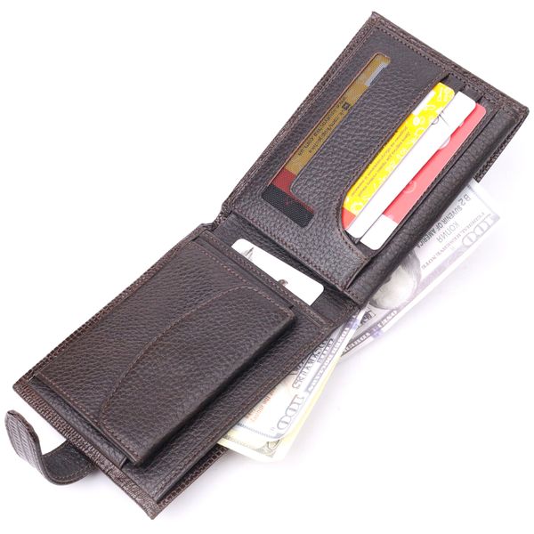 Лаковане чоловіче портмоне з хлястиком із натуральної фактурної шкіри KARYA 21082 Коричневий 21082 фото